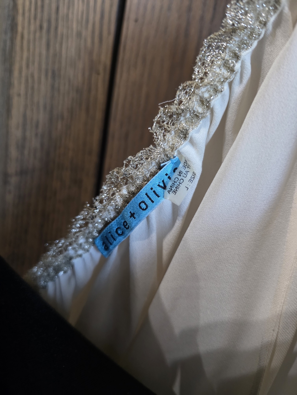Alice + Olivia Ivory Lace-Trim Peasant Blouse - Picture 3 of 3